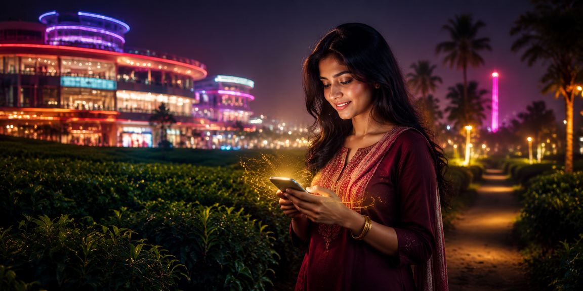 বগুড়ায় চা বাগানে মোবাইলে পেমেন্ট করছেন একজন ব্যবহারকারী